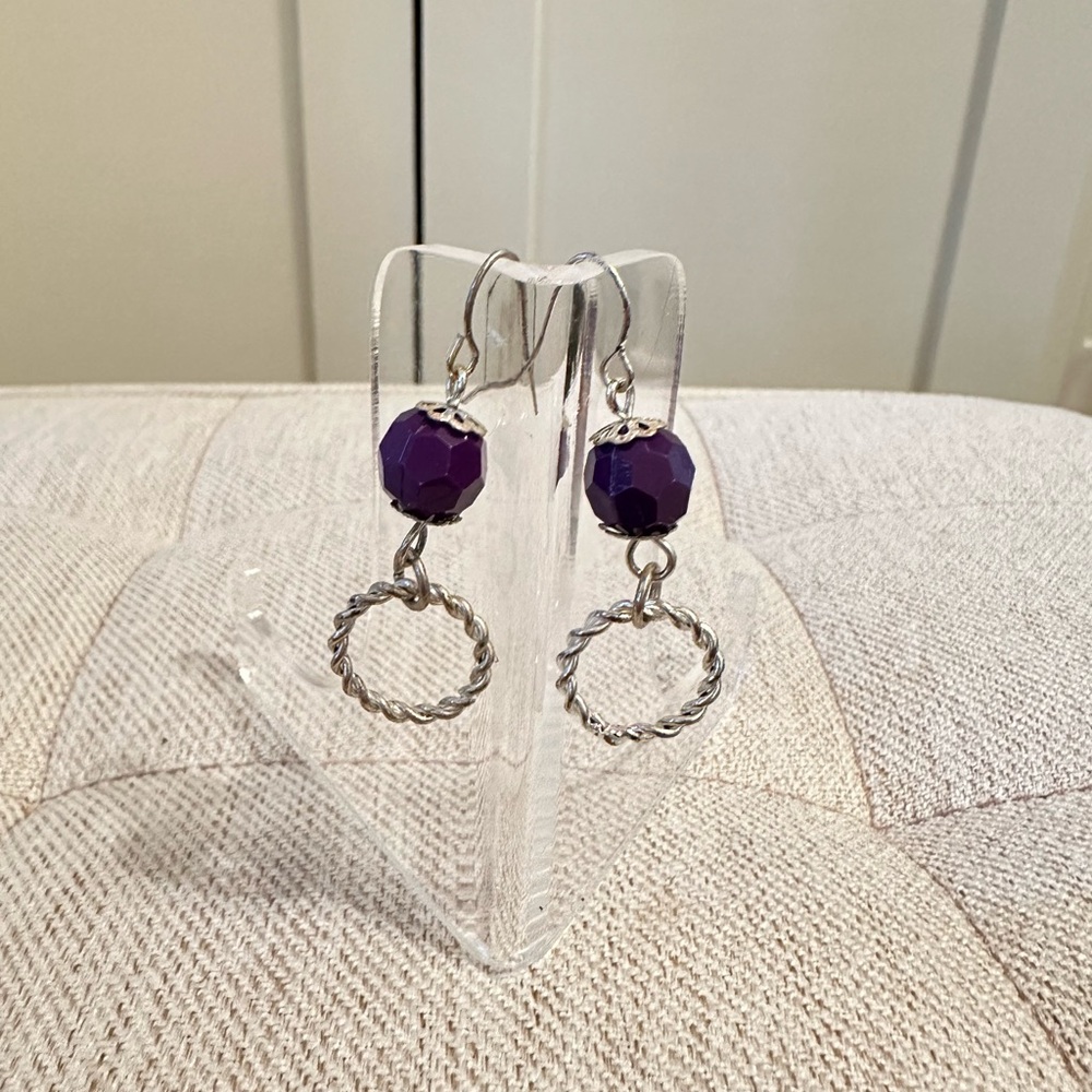 Hand Crafted Purple and Silver Earrings